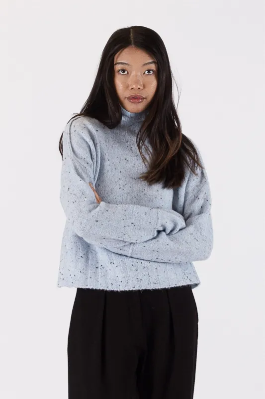 Lyla & Luxe Tova Mockneck - Light Blue Fleck sold by Boutique with Grace