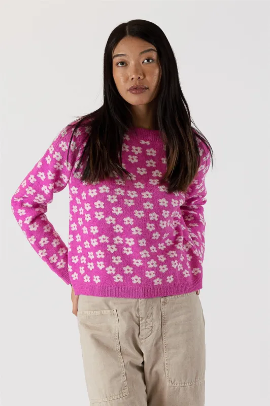 Lyla & Luxe Jane Crewneck Sweater - Magenta Print sold by Boutique with Grace