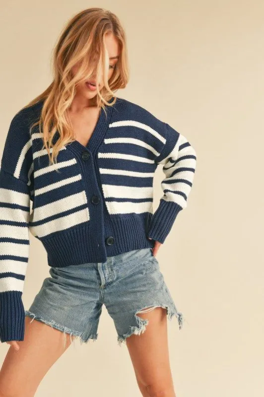 Aemi Latoya Knitted Cardi - Navy/White sold by Boutique with Grace
