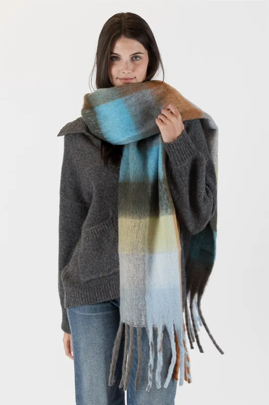 Lyla & Luxe Check Scarf - Teal/Brown sold by Boutique with Grace