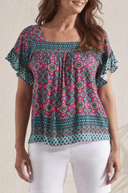 Tribal Ruffle Sleeve Blouse - Atlantic made by Tribal