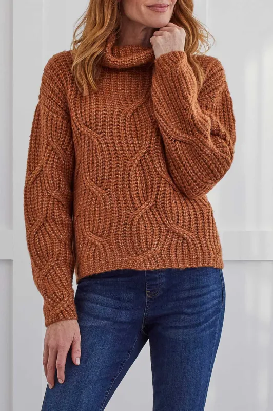 Tribal Cable Turtleneck - Mocha sold by Boutique with Grace