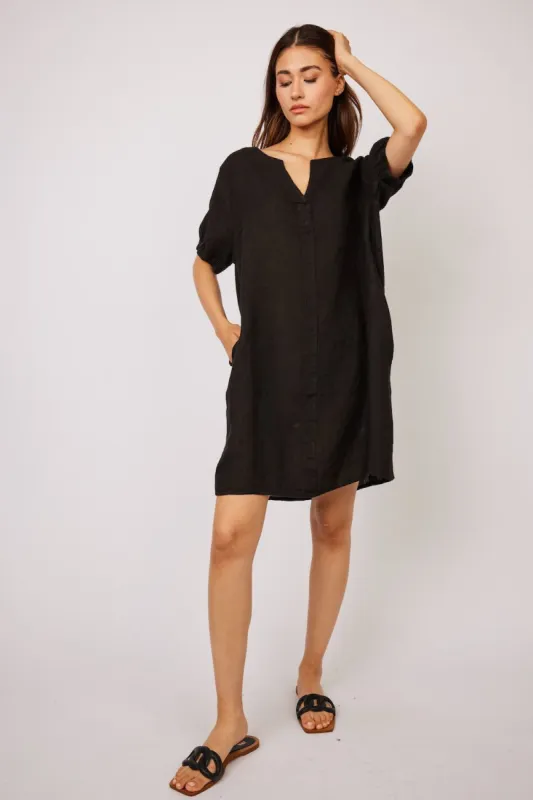 Pistache SS Linen Shift Dress - Black sold by Boutique with Grace
