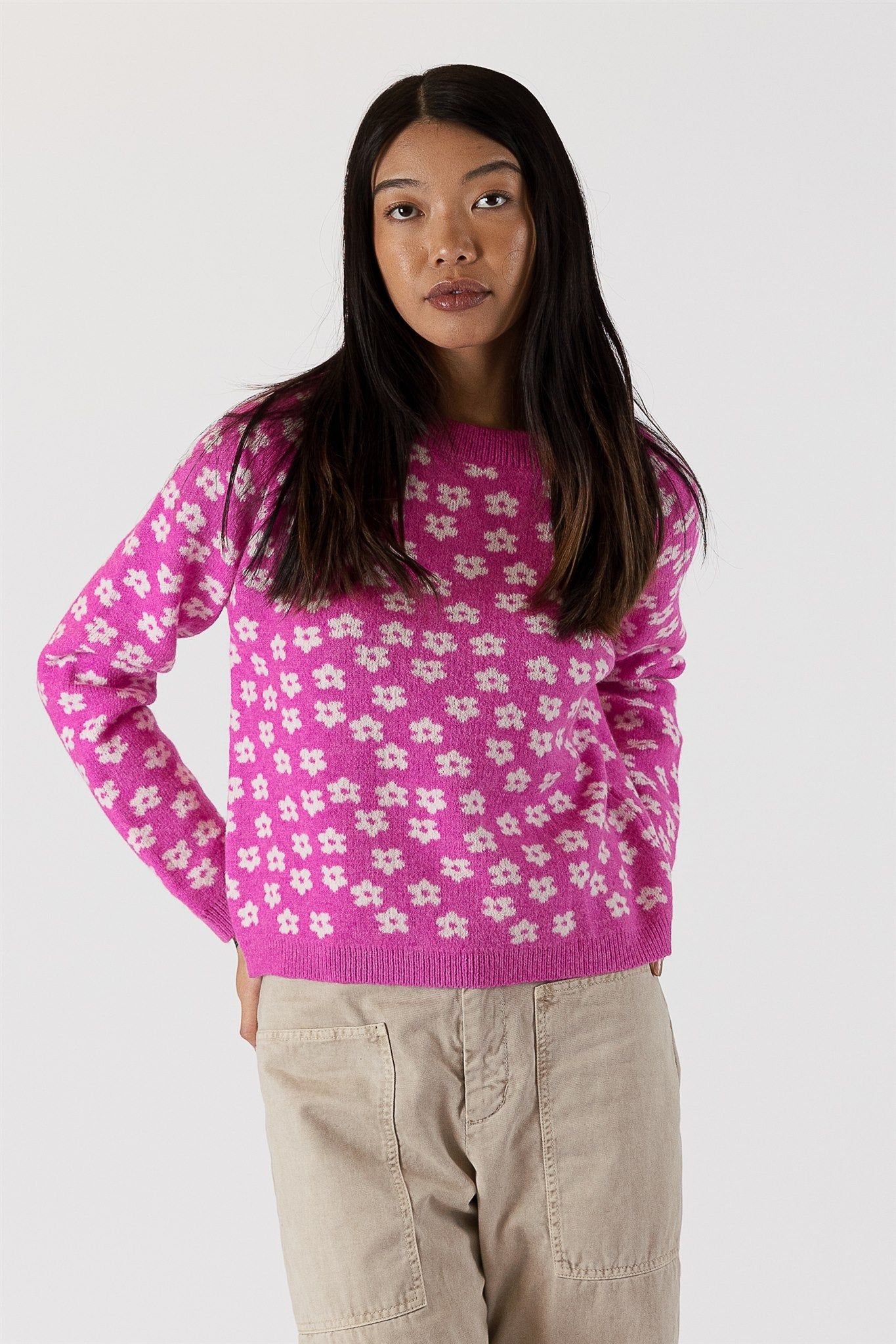 Lyla & Luxe Jane Crewneck Sweater - Magenta Print sold by Boutique with Grace