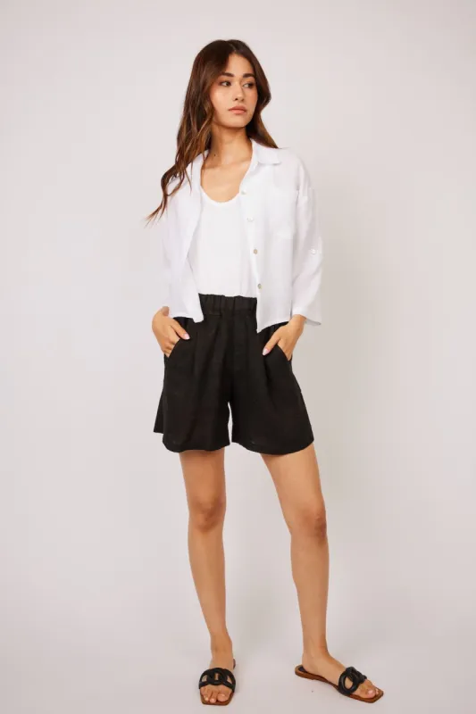 Pistache Cropped Linen Blouse - White sold by Boutique with Grace