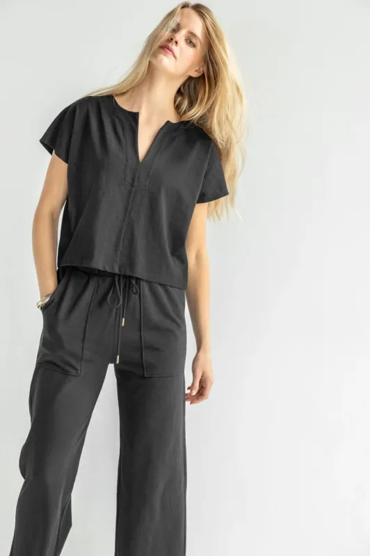 Lilla P Split Neck Dolman - Black sold by Boutique with Grace