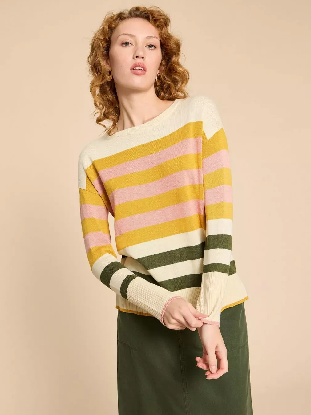 White Stuff Olive Stripe Jumper - Natural Multi sold by Boutique with Grace