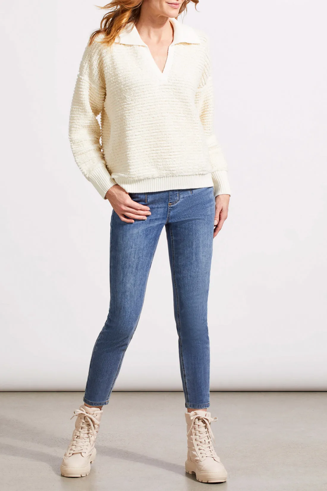 Tribal Remy Drop Shoulder Polo - Eggshell sold by Boutique with Grace