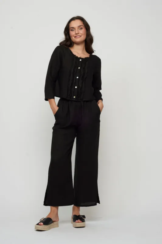 Pistache Linen Split Leg Pant - Black sold by Boutique with Grace