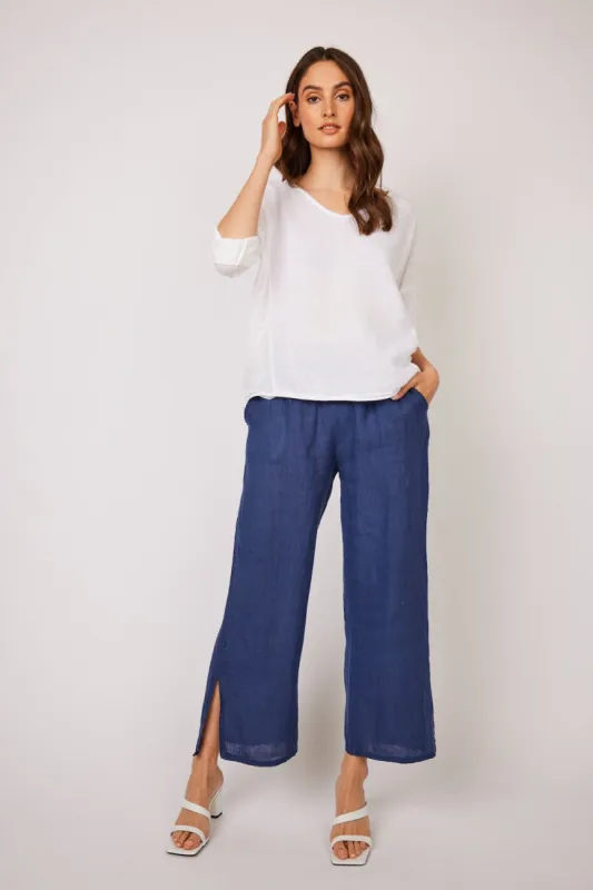 Pistache Linen Lounge Pant - Dark Denim sold by Boutique with Grace