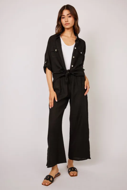 Pistache Linen Lounge Pant - Black sold by Boutique with Grace