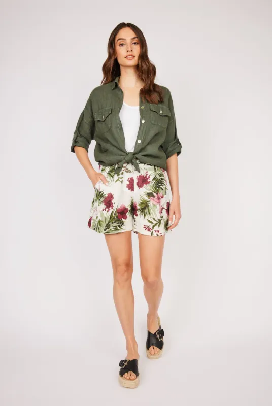 Pistache Double Pocket Linen Blouse - Safari sold by Boutique with Grace