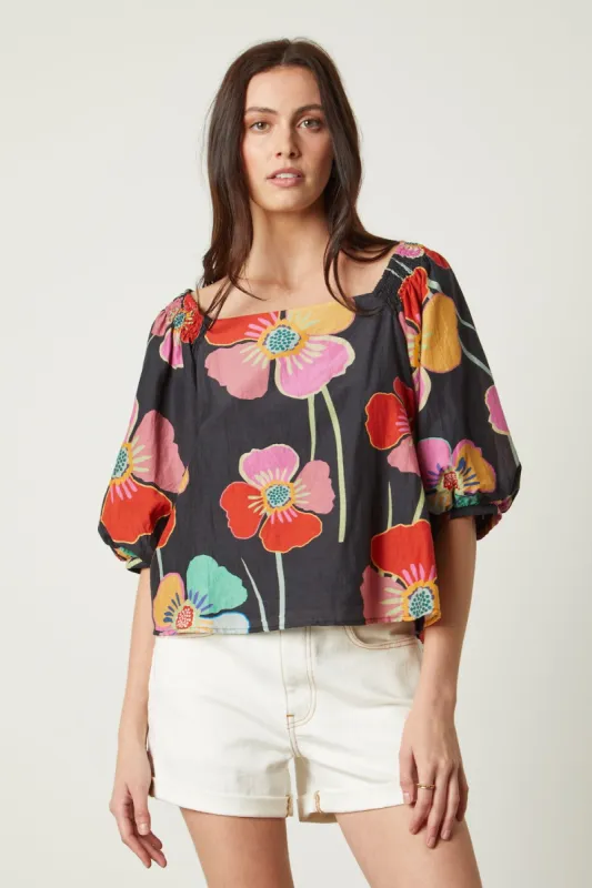 Velvet Jasmine Silk Cotton Blouse - Black Floral sold by Boutique with Grace