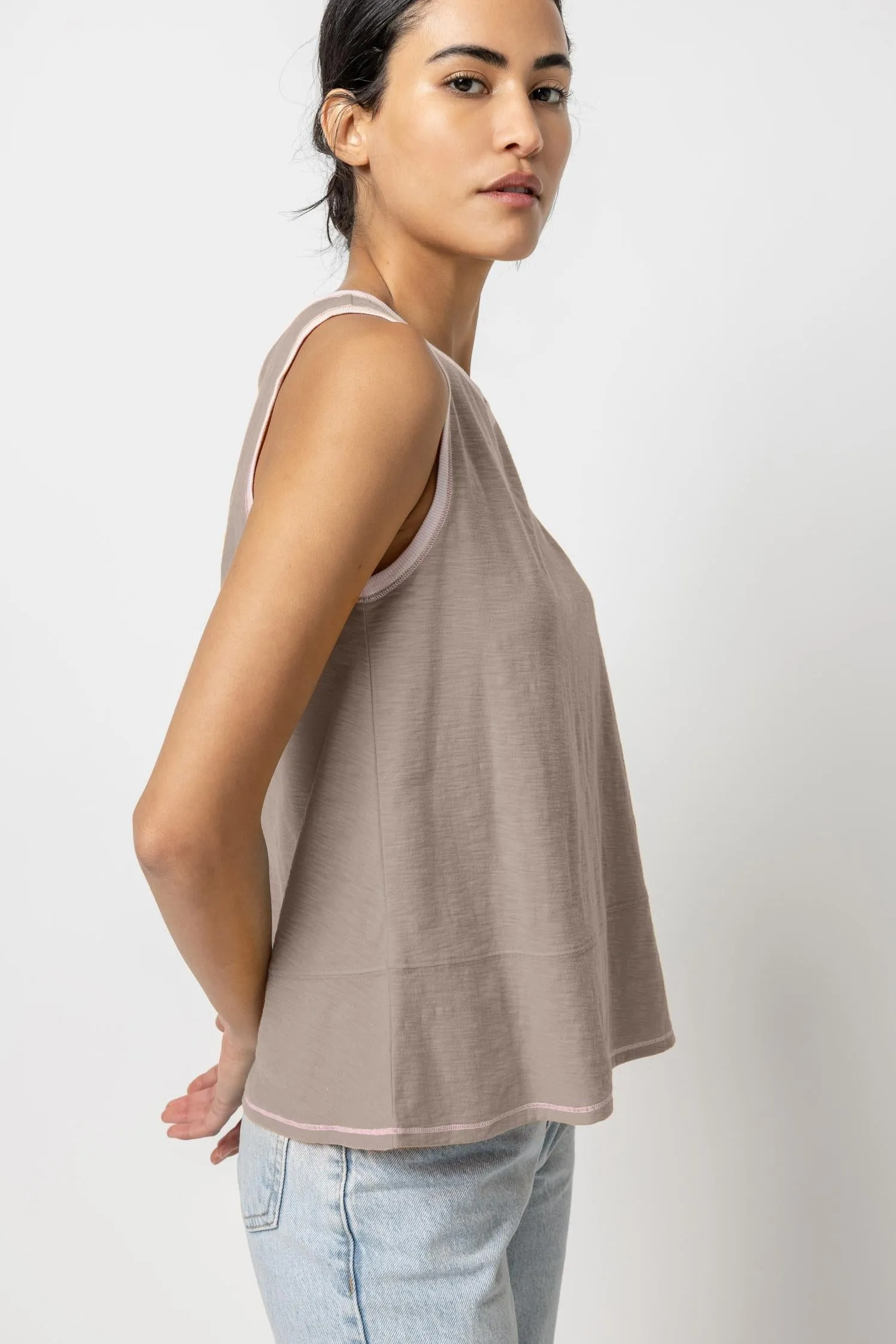 Lilla P Contrast Colour Tank - Driftwood sold by Boutique with Grace