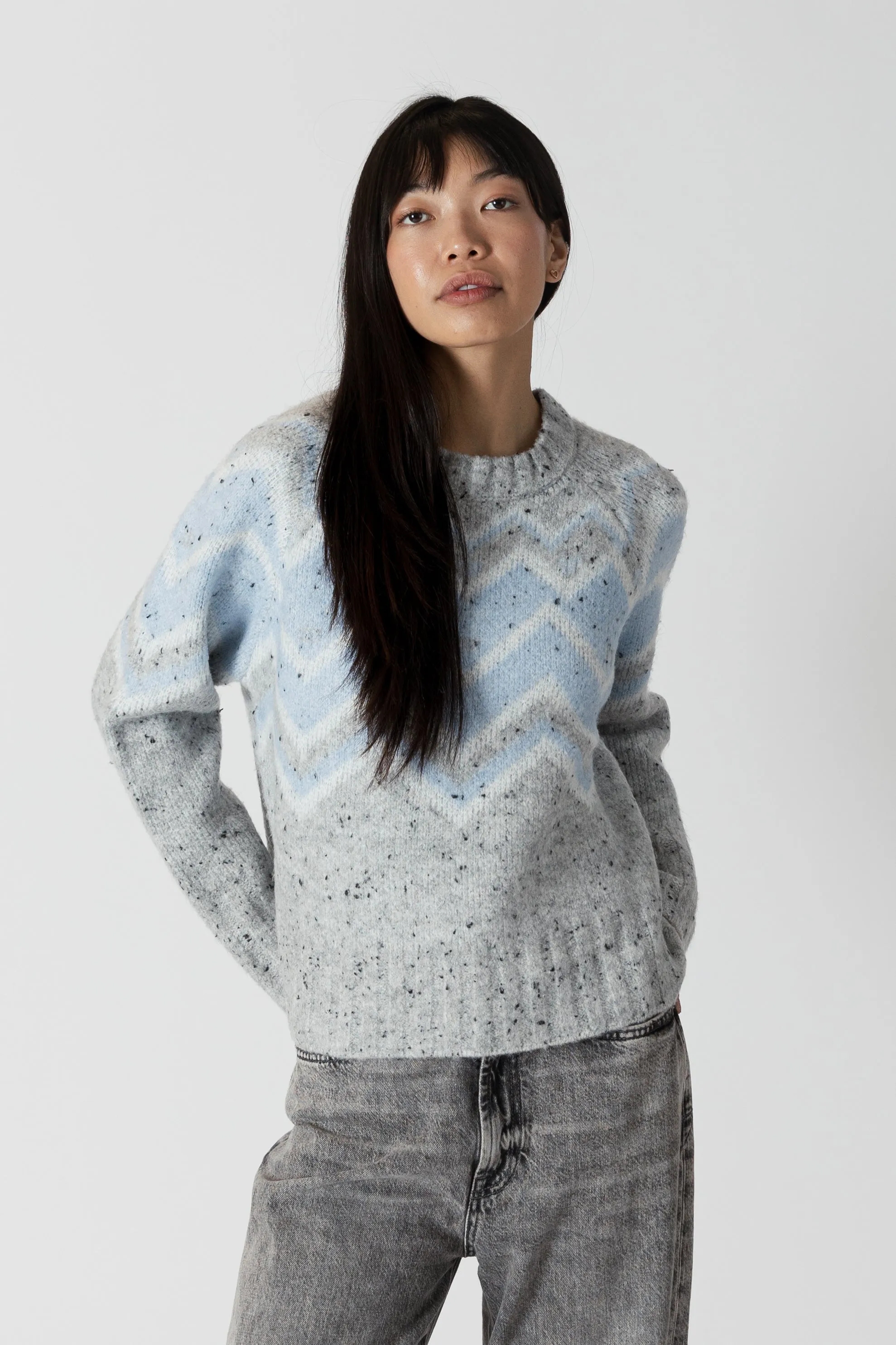 Lyla & Luxe Leighton Fairisle Sweater - Grey/Blue sold by Boutique with Grace