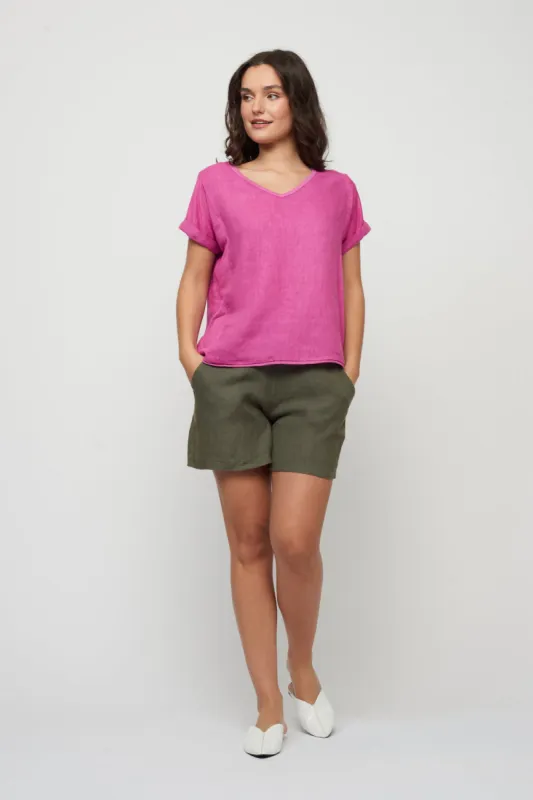 Pistache SS Linen Woven Top - Orchid sold by Boutique with Grace