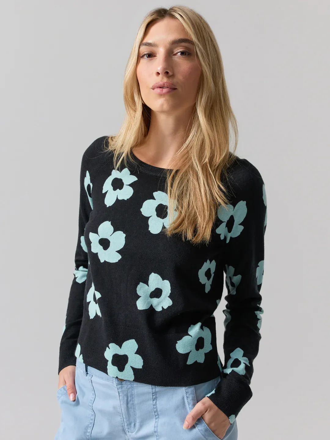 Sanctuary All Day Long Sweater - Aqua Flower Pop sold by Boutique with Grace