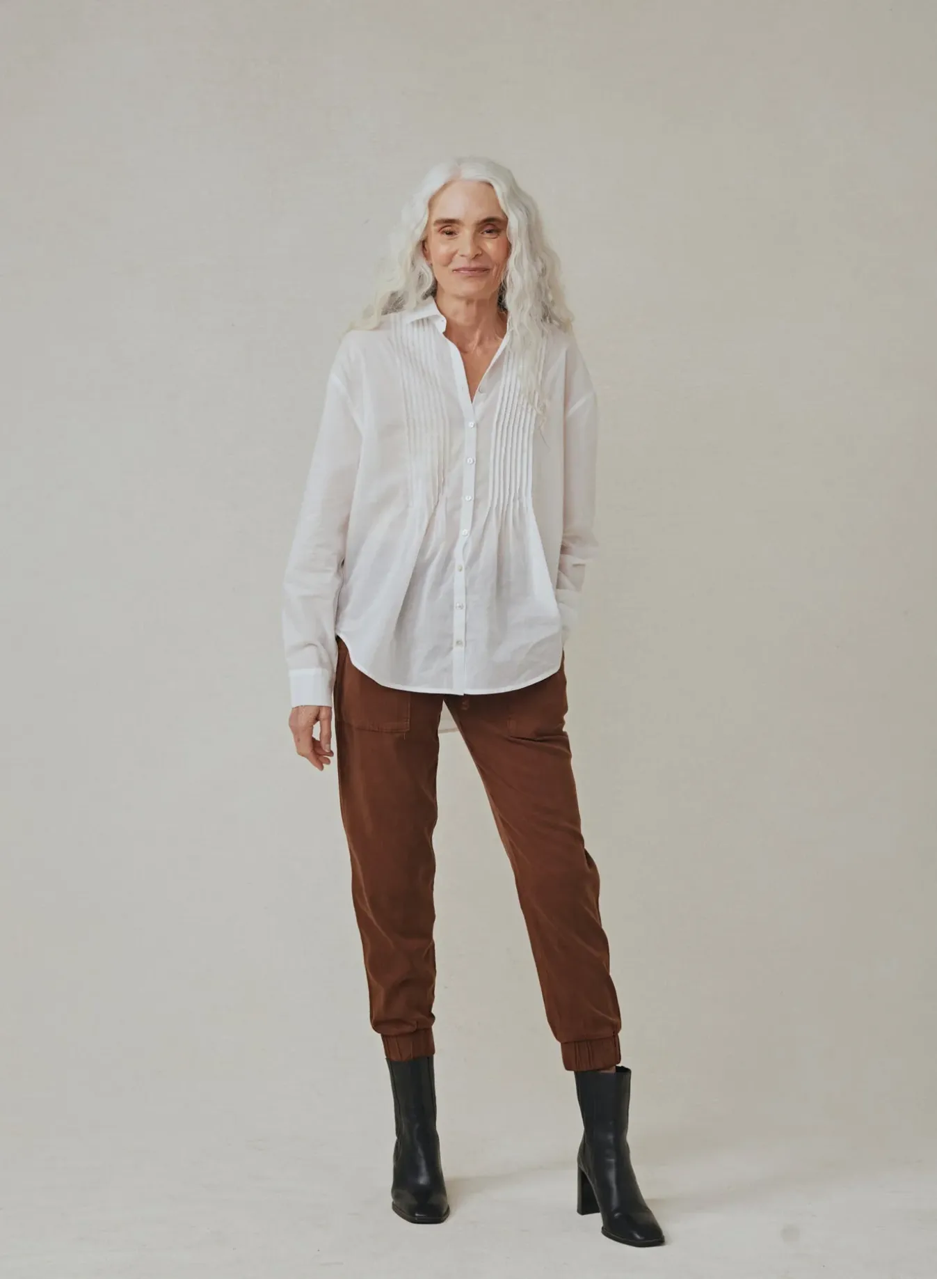 Bella Dahl Pintucked Flowy Shirt - White sold by Boutique with Grace