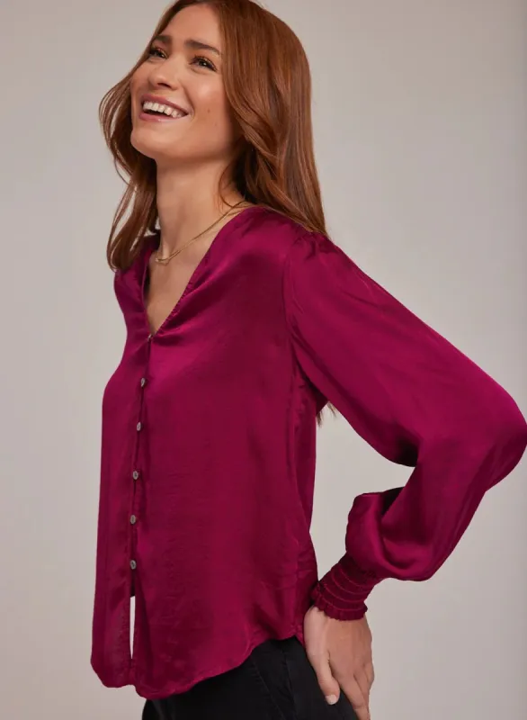 Bella Dahl Smocked Cuff Button Down - Dark Fuchsia sold by Boutique with Grace