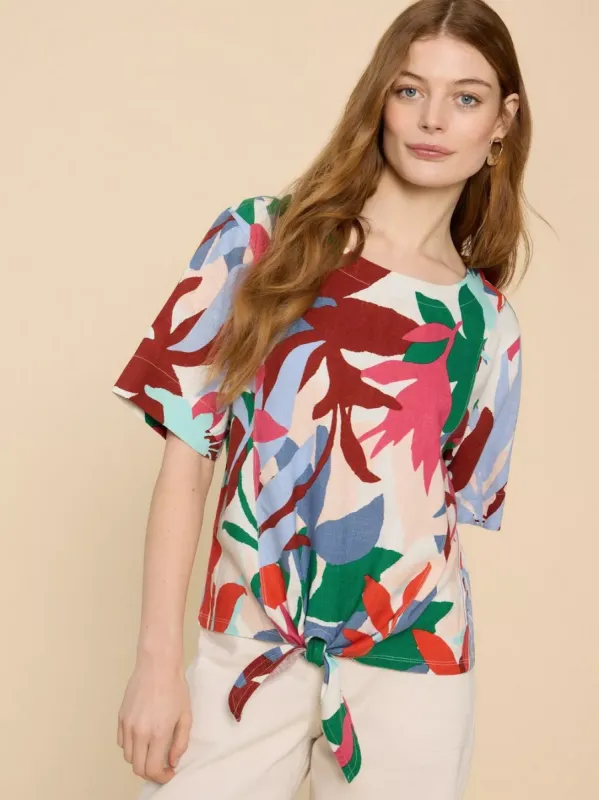 White Stuff Sara Tie-Hem Top - White Print sold by Boutique with Grace