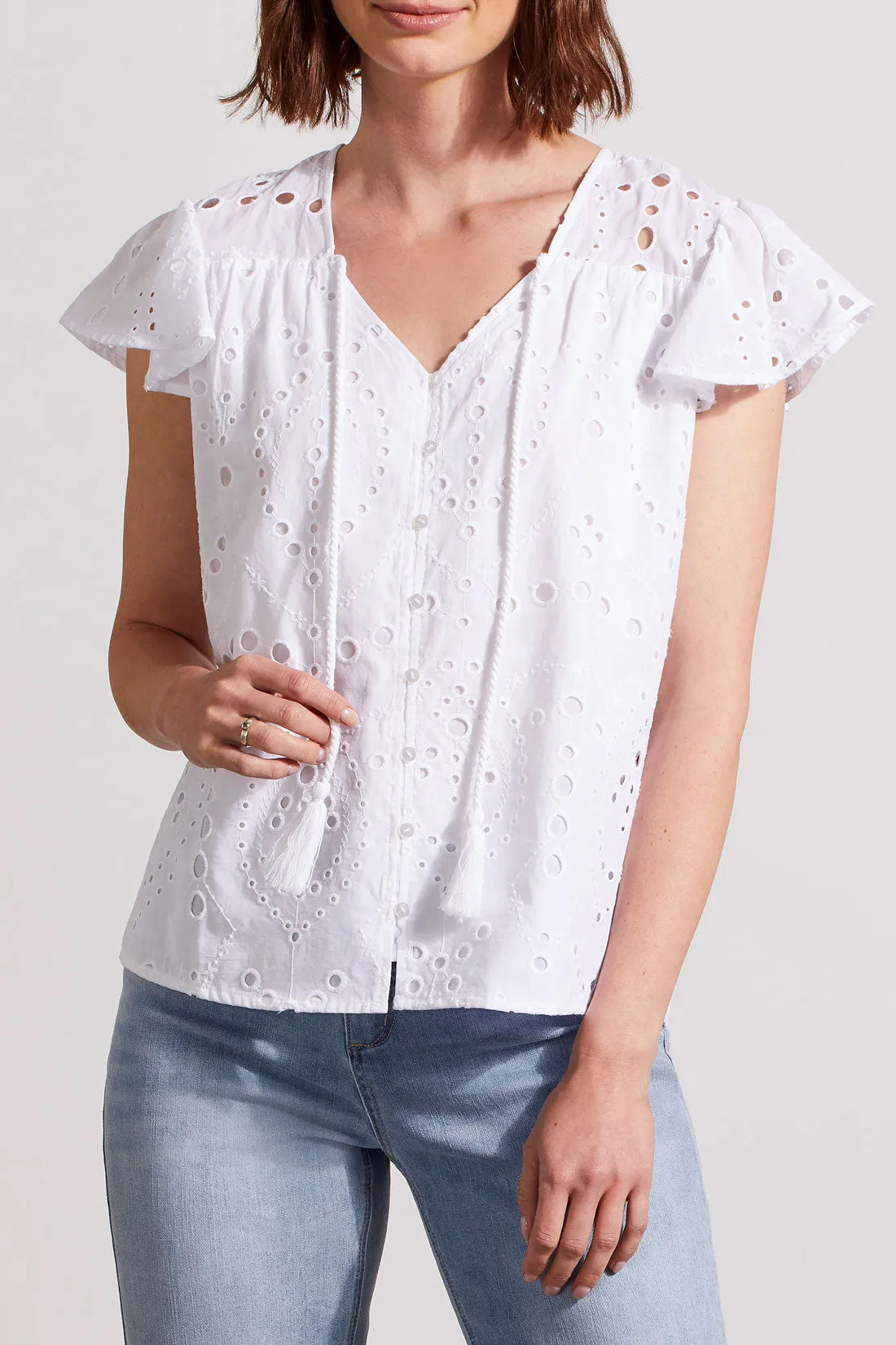 Tribal Cap Sleeve Button Down - White sold by Boutique with Grace product image thumbnail 3