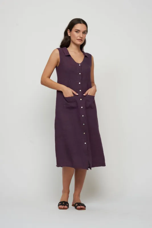 Pistache Button Down Midi Dress - Deep Violet sold by Boutique with Grace