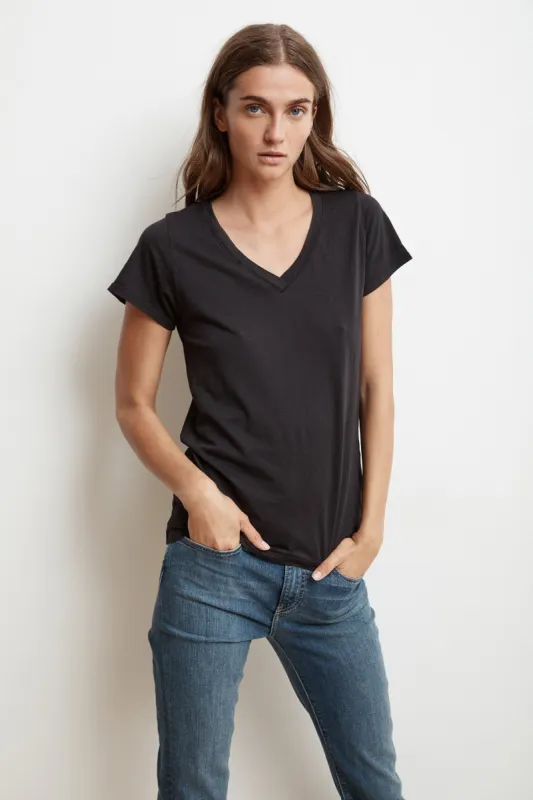 Velvet Jillian V-Neck Tee - Black sold by Boutique with Grace