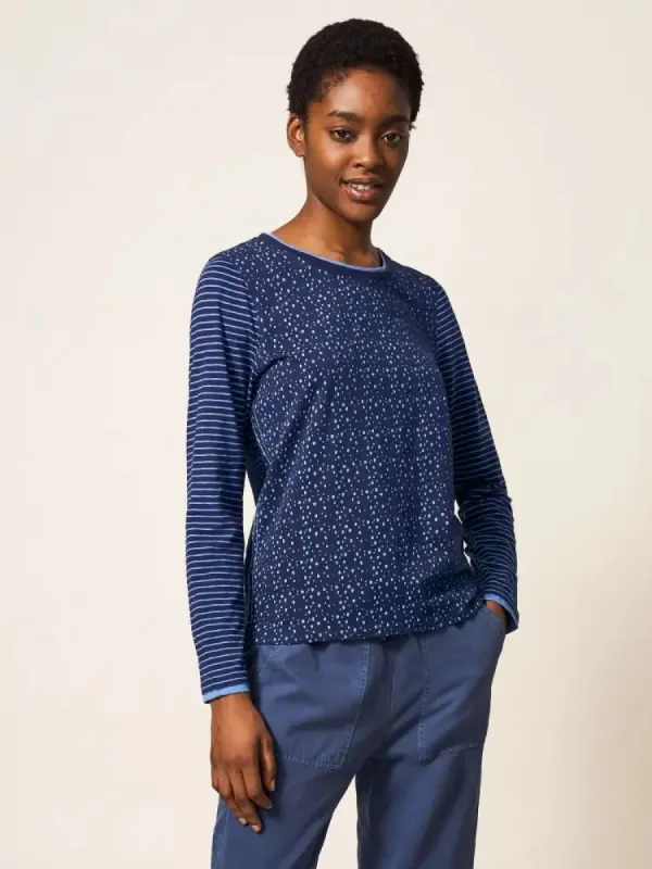 White Stuff Annabel LS Tee - Navy Print sold by Boutique with Grace