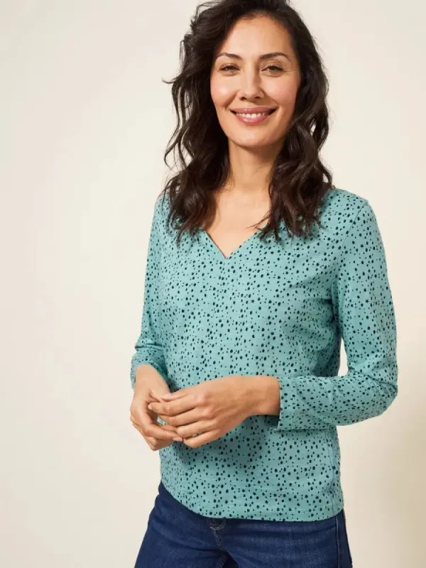 White Stuff Nelly LS Tee - Teal Print sold by Boutique with Grace