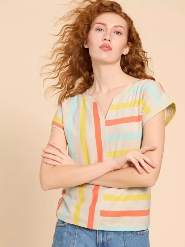 White Stuff Nelly Notch Neck Tee - Natural Multi sold by Boutique with Grace