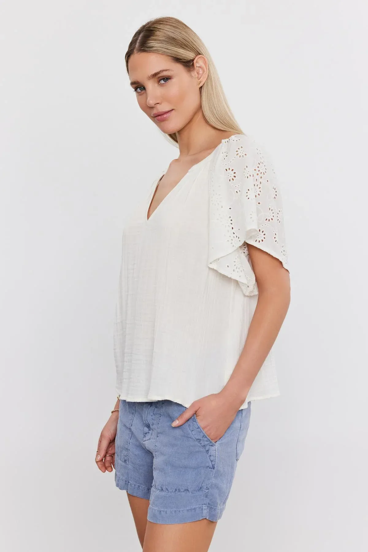 Velvet Tish Eyelet V-Neck Top - Coconut sold by Boutique with Grace product image thumbnail 2