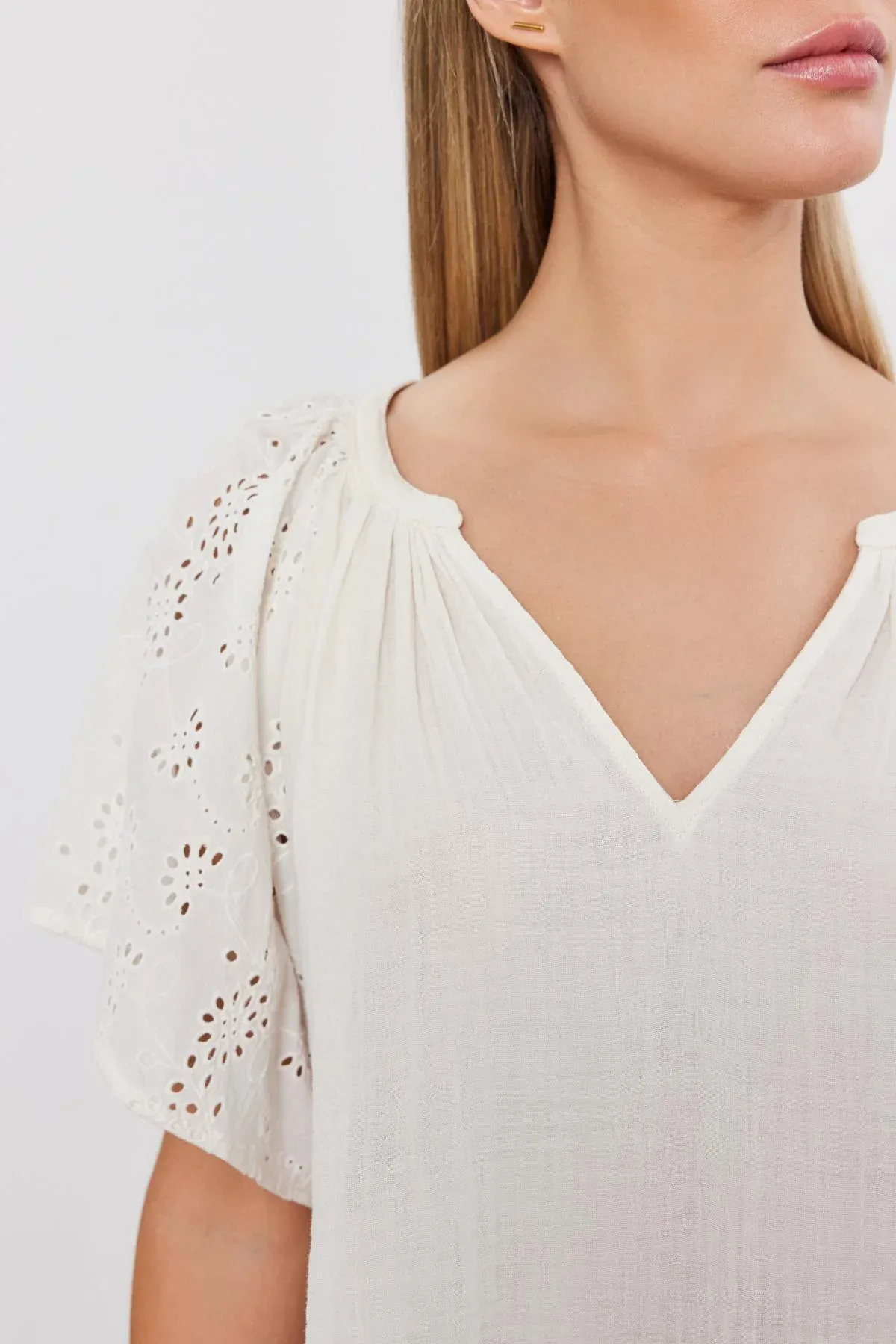 Velvet Tish Eyelet V-Neck Top - Coconut sold by Boutique with Grace product image thumbnail 4