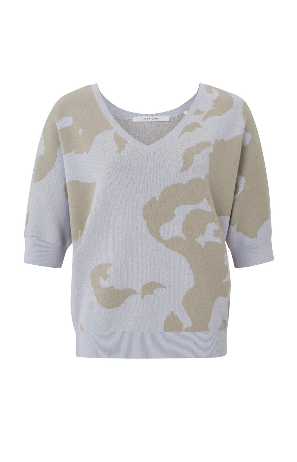 Yaya Jacquard Double V Sweater - Evening Haze sold by Boutique with Grace