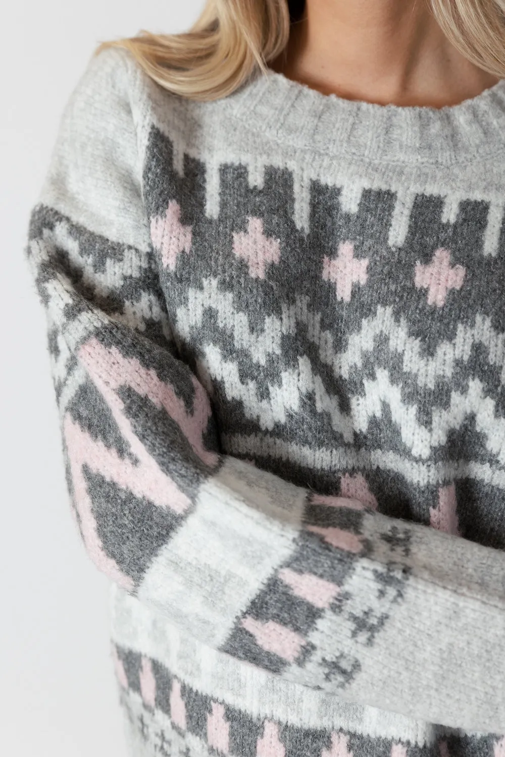 Lyla & Luxe Landen Fairisle Pullover - Grey/Pink sold by Boutique with Grace product image thumbnail 4