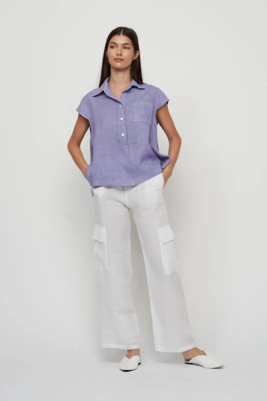 Pistache Cap Sleeve Linen Blouse - Lilac sold by Boutique with Grace
