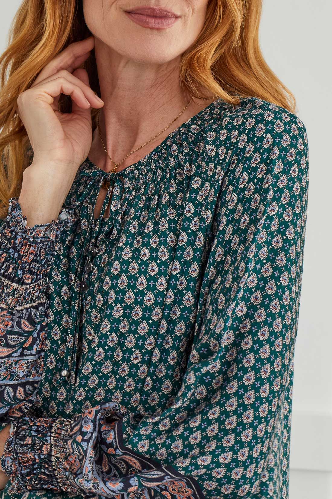 Tribal Smocked Lyndsey Blouse - Evergreen sold by Boutique with Grace product image thumbnail 3