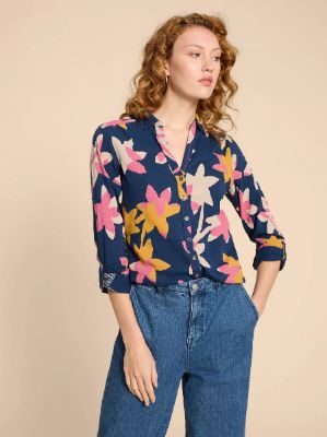 White Stuff Annie Jersey Shirt - Navy Print sold by Boutique with Grace