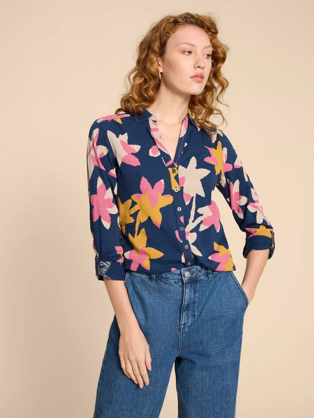White Stuff Annie Jersey Shirt - Navy Print sold by Boutique with Grace