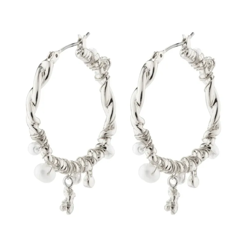 Pilgrim Ana Pearl and Crystal Hoops - Silver sold by Boutique with Grace