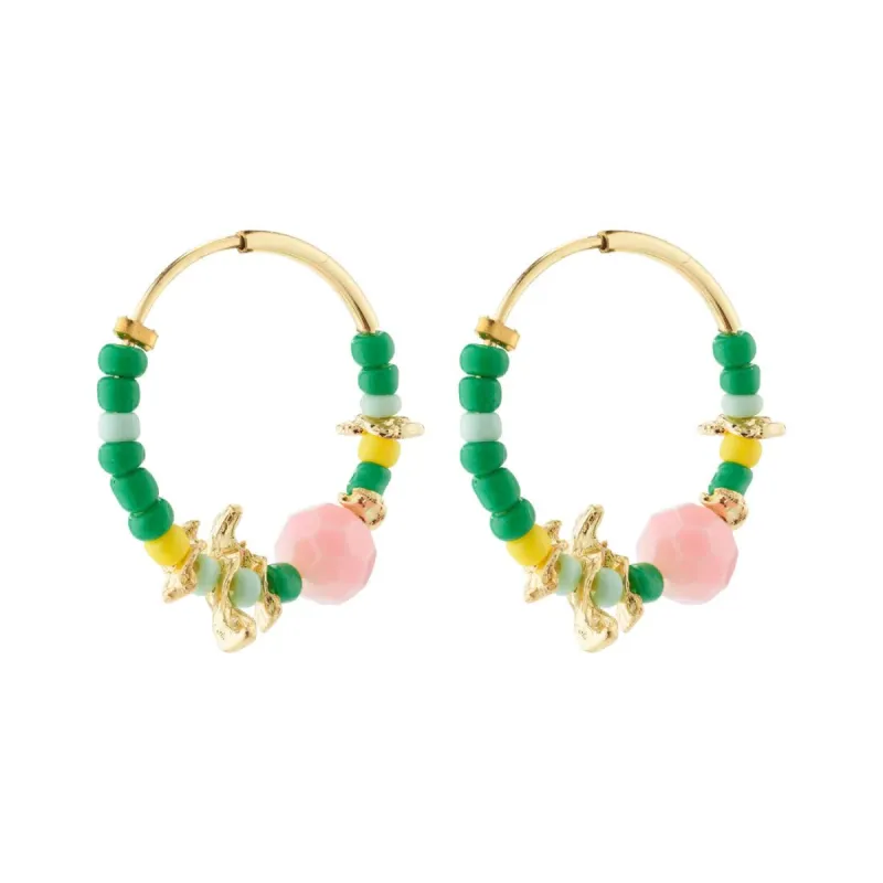 Pilgrim Pause Pearl Hoops - Green/Gold sold by Boutique with Grace