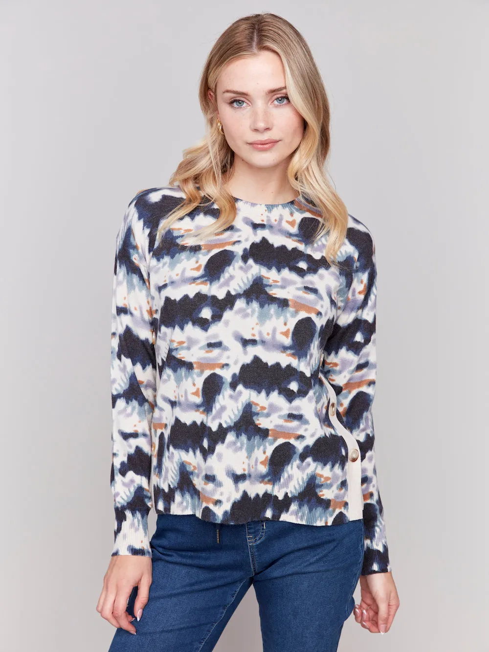 Charlie B Side Button Sweater - Tie Dye sold by Boutique with Grace