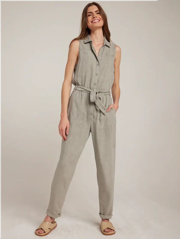 Bella Dahl Sleeveless Belted Jumpsuit - Soft Army sold by Boutique with Grace