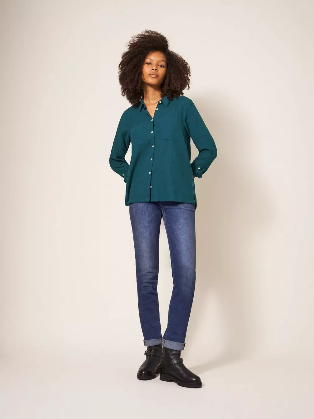 White Stuff Sophie Organic Cotton Shirt - Dark Teal sold by Boutique with Grace product image thumbnail 2