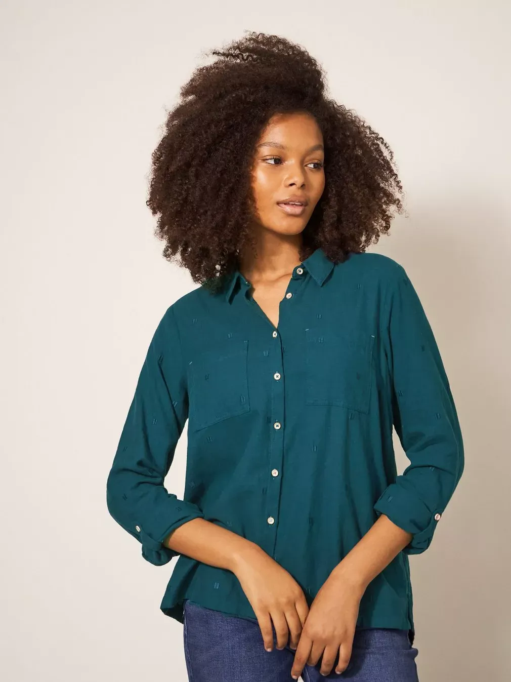White Stuff Sophie Organic Cotton Shirt - Dark Teal sold by Boutique with Grace