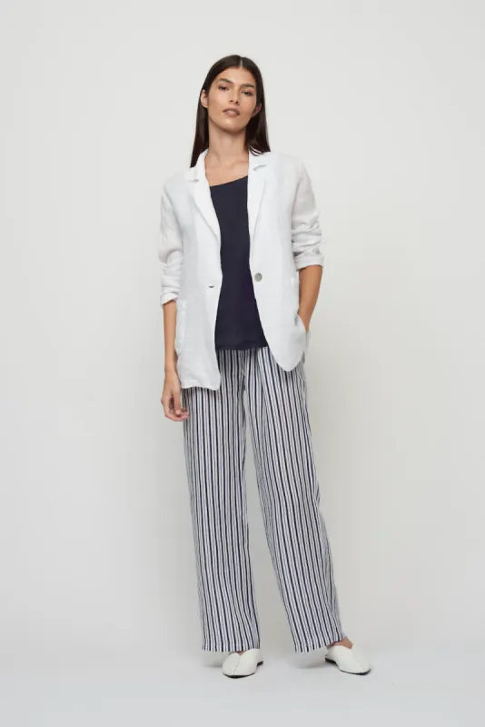 Pistache Cropped Linen Pant - Navy Stripe sold by Boutique with Grace