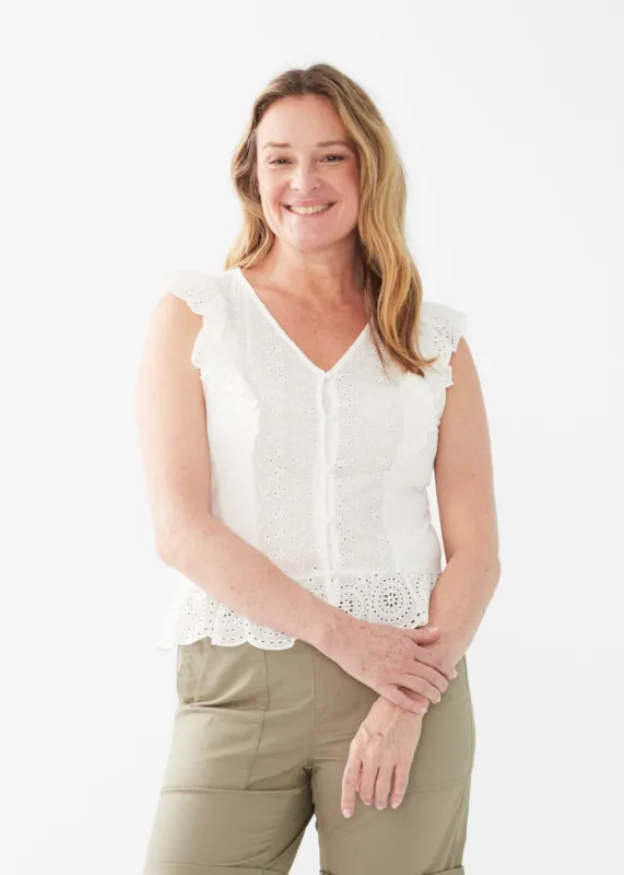FDJ Mix Media V-Neck - White sold by Boutique with Grace