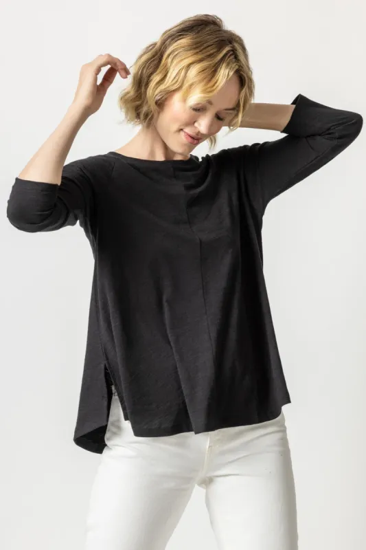 Lilla P 3/4 Sleeve Boatneck Swing Top - Black sold by Boutique with Grace