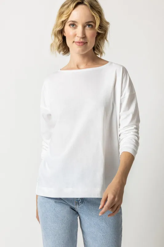 Lilla P Long Sleeve Dropped Shoulder Boatneck - White sold by Boutique with Grace