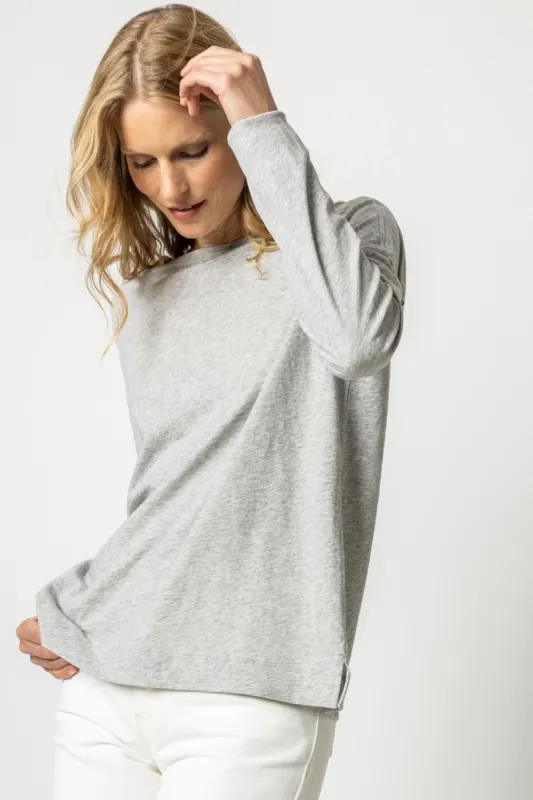 Lilla P Long Sleeve Dropped Shoulder Boatneck - Heather Grey sold by Boutique with Grace
