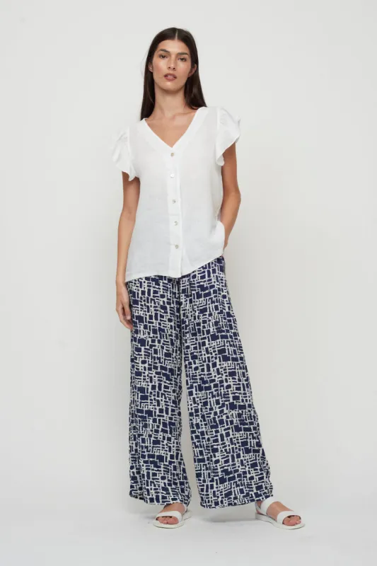 Pistache Ruffle Sleeve Linen Blouse - White sold by Boutique with Grace